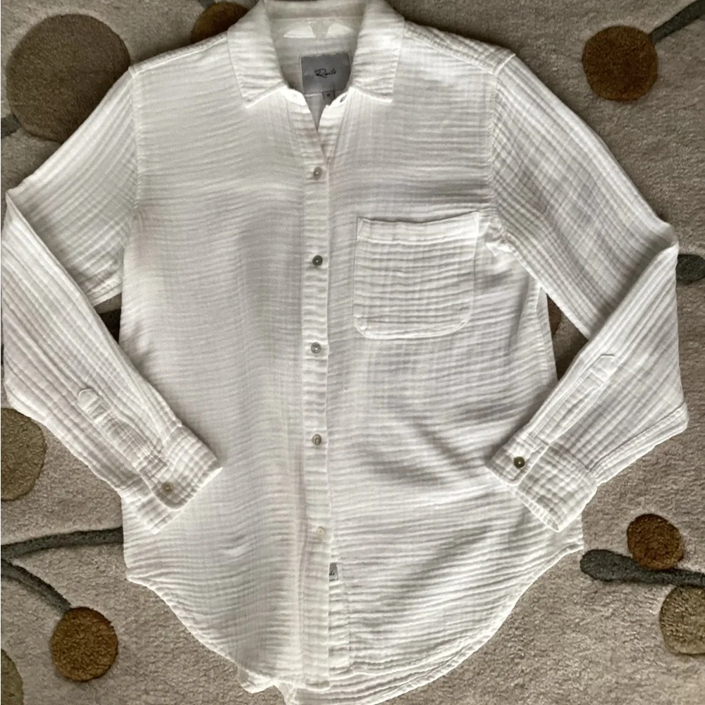 Rails Ellis Shirt XS White Gauze 100% Organic Cotton - Picture 5 of 11